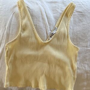 Ribbed V-Neck Crop Tank Top — Butter Yellow